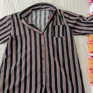 Striped Button-Up Night Shirt